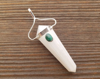 SCOLECITE And MALACHITE Crystal D - Point Pendant Gemstone