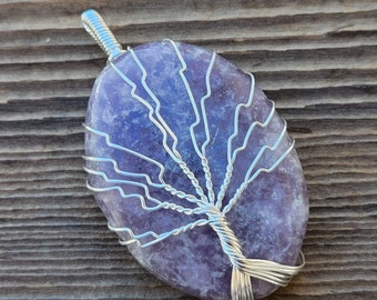LEPIDOLITE OVAL Tree Of Life Wire Wrapped Pendant Gemstone