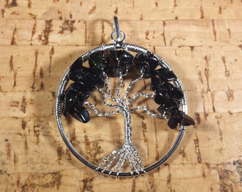 BLACK OBSIDIAN Tree Of Life Wire Wrapped Pendant Stone Natural Gemstone