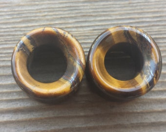 Pair of Real TIGER EYE TUNNEL Plugs Gauges Body Jewelry Double Flared - Pick Size