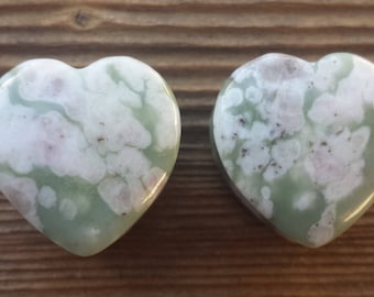Pair of Real PEACE JADE HEART Plugs Gauges Body Jewelry Double Flared - Pick Size