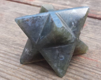 Large (50mm) MOSS AGATE Natural Gemstone Merkaba Star (One)