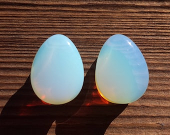 Pair of Real OPALITE DROP Plugs Gauges Body Jewelry Double Flared - Pick Size