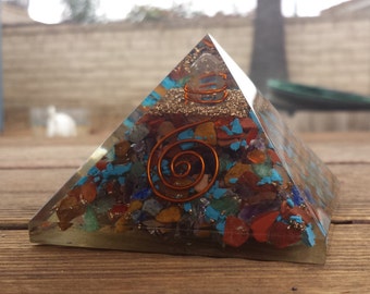 Extra Large (70-75mm) 7 CHAKRA MIXED Orgone Gemstone Pyramid X-Large Pyramid Orgone