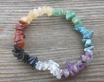 7 STONE CHAKRA Natural Stone Gemstone Stretchy Chip Bracelet