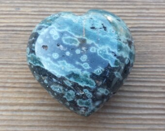 Large NATURAL RAINFOREST RHYOLITE Gemstone Puffy Heart 60-70mm