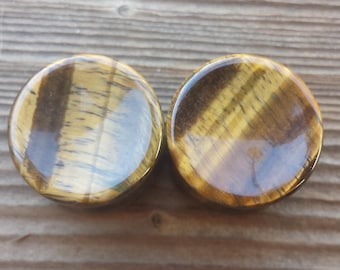 Pair of Real CONCAVE TIGER EYE  Plugs Gauges Body Jewelry Double Flared - Pick Size