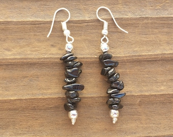 Natural BLACK TOURMALINE Handmade Gemstone Chip EARRINGS