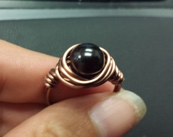 WIRE WRAPPED RING Garnet in Antiqued Copper Handmade