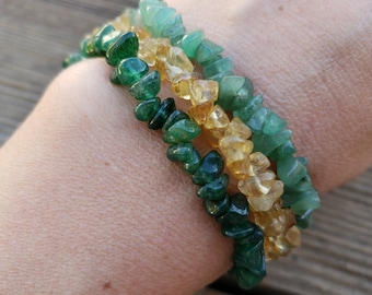 PROSPERITY Natural Stone Gemstone Stretchy Chip Bracelet Set