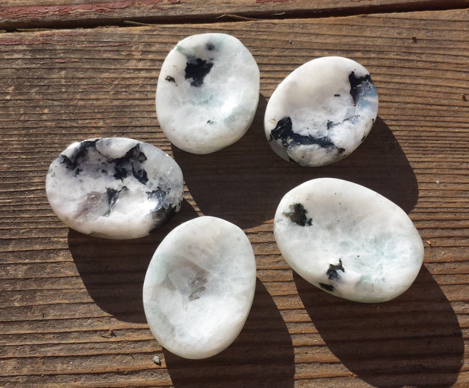 RAINBOW MOONSTONE Worry Stone Natural Stone Hand Carved Gemstone Worr…