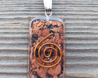 ORGONE MAHOGANY OBSIDIAN Gemstone Rectangle Pendant Orgone (One)