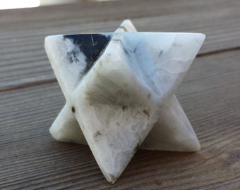 Large (50mm) RAINBOW MOONSTONE Natural Gemstone Merkaba Star (One)