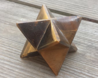 Large (50mm) TIGER EYE Natural Gemstone Merkaba Star (One)
