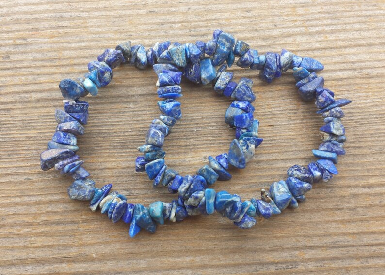 LAPIS LAZULI Natural Stone Gemstone Stretchy Chip Bracelet image 2