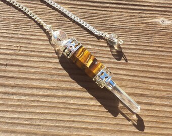 Natural TIGER EYE Gemstone 3 Stone Wand Pendulum (One)