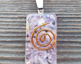 ORGONE LEPIDOLITE Gemstone Rectangle Pendant Orgone (One)