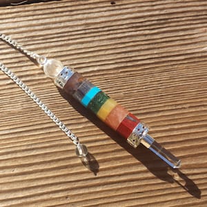 Natural 7 CHAKRA BONDED Gemstone 3 Stone Wand Pendulum (One)