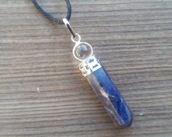 SODALITE 2 Stone Crystal Point Pendant With Quartz Sphere and Cord Stone Natural Gemstone