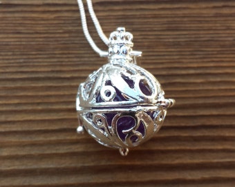 ROUND FILIGREE CAGE Pendant With Amethyst Sphere Crystal Pendant