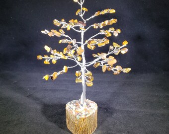 Natural TIGER EYE Gemstone Chip Tree With 100 Stones Crystal Tree Of Life