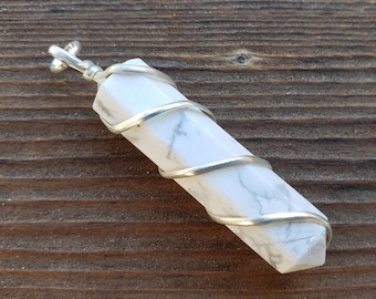 HOWLITE Spiral Wire Wrapped Pencil Point Pendant Gemstone