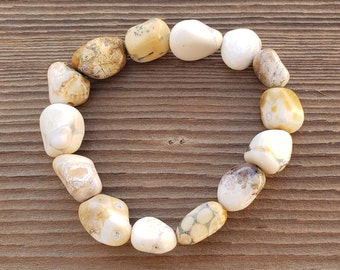 FOSSIL JASPER Natural Tumbled Stone Gemstone Stretchy Bracelet