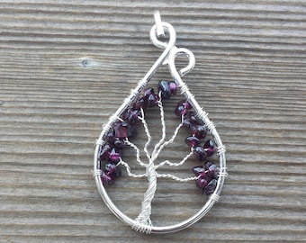 Drop/Peacock Style GARNET Tree Of Life Wire Wrapped Pendant Stone Natural Gemstone