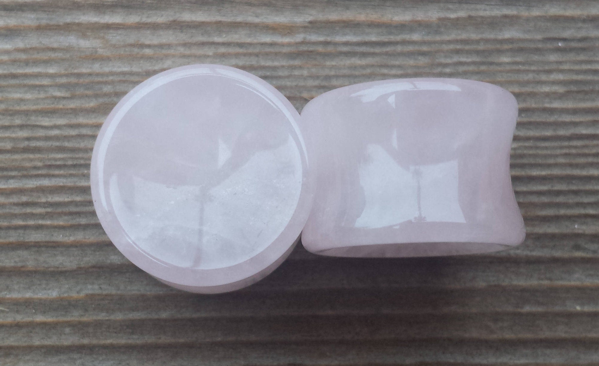 Pick Size Pair of Real CONCAVE ROSE QUARTZ  Plugs Gauges Body Jewelry Double Flared