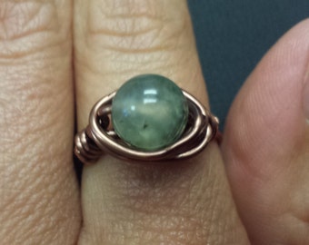WIRE WRAPPED RING Prehinite in Antiqued Copper Handmade