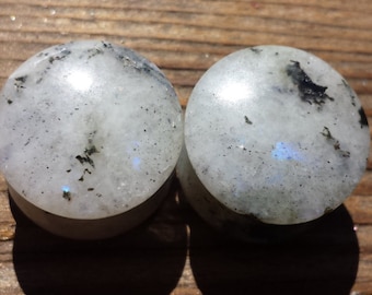 RARE! Pair of Real RAINBOW MOONSTONE Plugs Gauges Body Jewelry Double Flared - Pick Size