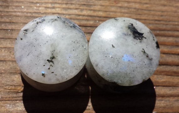 RARE! Pair of Real RAINBOW MOONSTONE Plugs Gauges Body Jewelry Double Flared - Pick Size