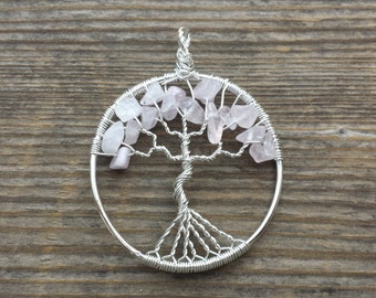 ROSE QUARTZ Tree Of Life Wire Wrapped Pendant Stone Natural Gemstone (type2)