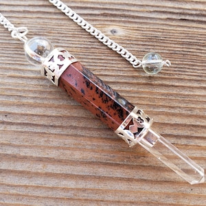 Natural MAHOGANY OBSIDIAN Gemstone 3 Stone Wand Pendulum (One)