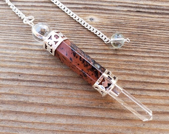 Natural MAHOGANY OBSIDIAN Gemstone 3 Stone Wand Pendulum (One)