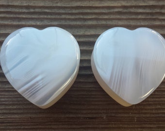 Pair of Real NATURAL Agate HEART Plugs Gauges Body Jewelry Double Flared - Pick Size