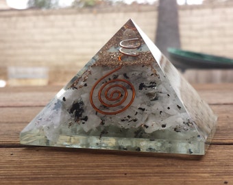 Extra Large (70-75mm) RAINBOW MOONSTONE Orgone Gemstone Pyramid X-Large Pyramid Orgone