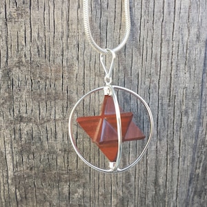 Natural RED JASPER  Merkaba Pendant Gemstone Merkaba Spinning Star Pendant