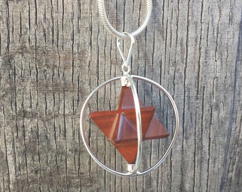 Natural RED JASPER  Merkaba Pendant Gemstone Merkaba Spinning Star Pendant