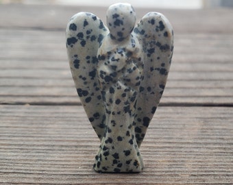 2" DALMATIAN JASPER ANGEL Natural Handcarved Stone Gemstone