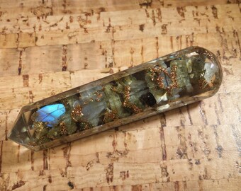 ORGONE LABRADORITE Faceted Gemstone Massage Wand Stone Crystal Wand