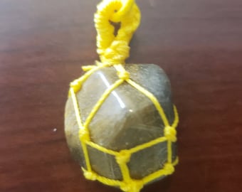 BLUE AVENTURINE Netted (Macrame) Tumbled Stone Pendant Stone Natural Gemstone