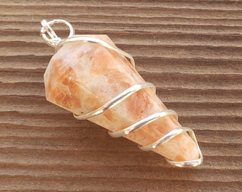 SUNSTONE Spiral Wire Wrapped Faceted (Pendulum Style) Pendant Gemstone