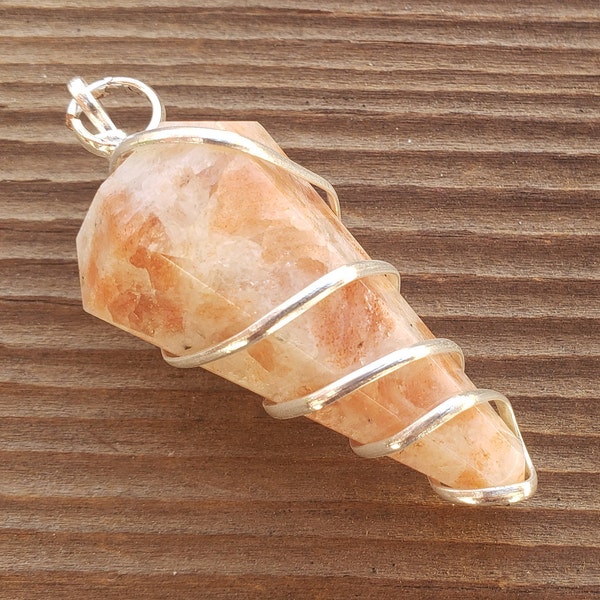 SUNSTONE Spiral Wire Wrapped Faceted (Pendulum Style) Pendant Gemstone