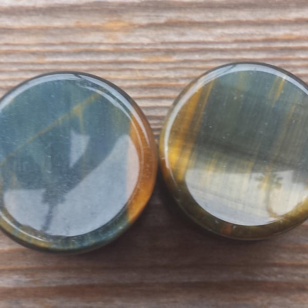 Pair of Real CONCAVE BLUE TIGER Eye  Plugs Gauges Body Jewelry Double Flared - Pick Size