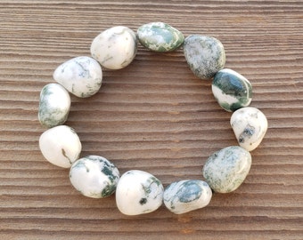 TREE AGATE Natural Tumbled Stone Gemstone Stretchy Bracelet