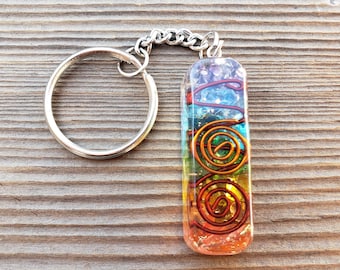 ORGONE 7 CHAKRA Layered Gemstone Rectangle KEYCHAIN Orgone (One)
