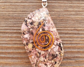 ORGONE RHODONITE Gemstone Eye Shaped Pendant Orgone (One)
