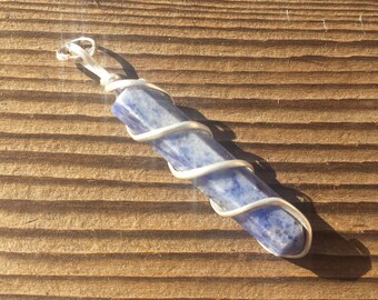 SODALITE Spiral Wire Wrapped Pencil Point Pendant Gemstone