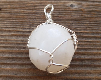 WHITE AGATE Wire Cage Wrapped Tumbled Stone Pendant Stone Natural Gemstone